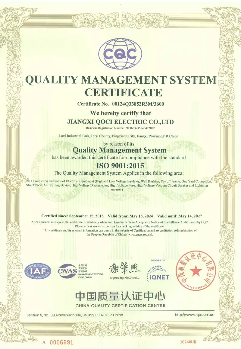 QUALITY MANAGEMENT SYSTEM
CERTIFICATE-Glass insulators