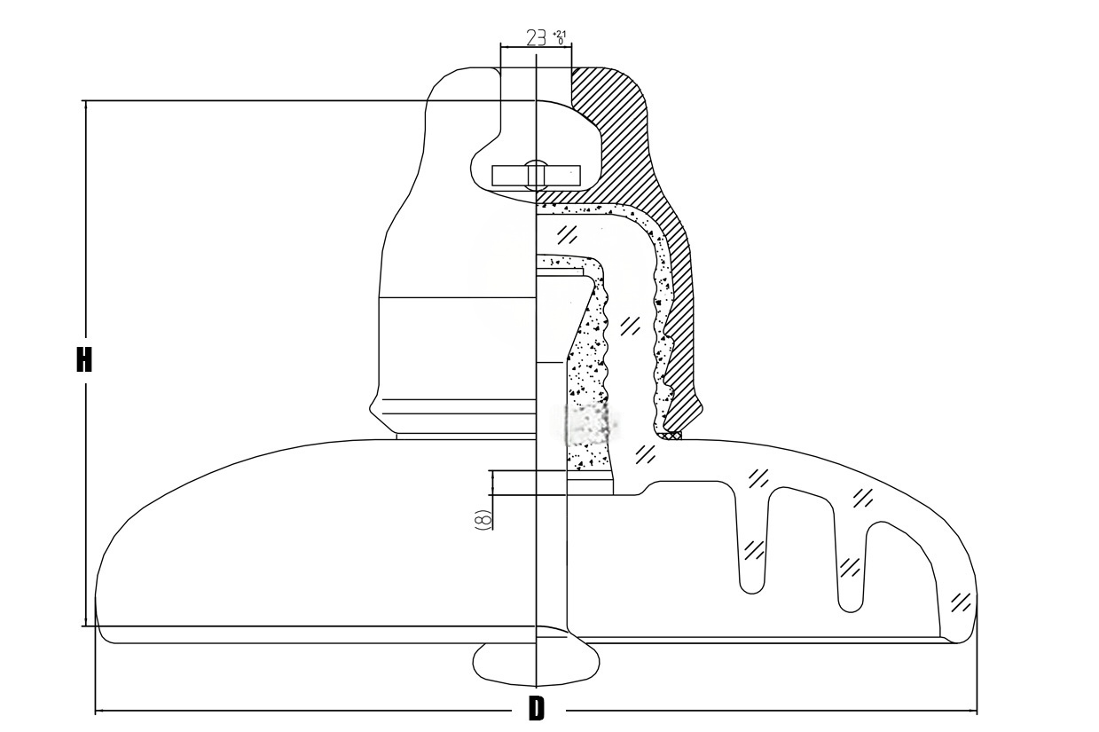 160KN Toughened U160BS Suspension Glass Insulator(图1) u160bl-drawing.jpg