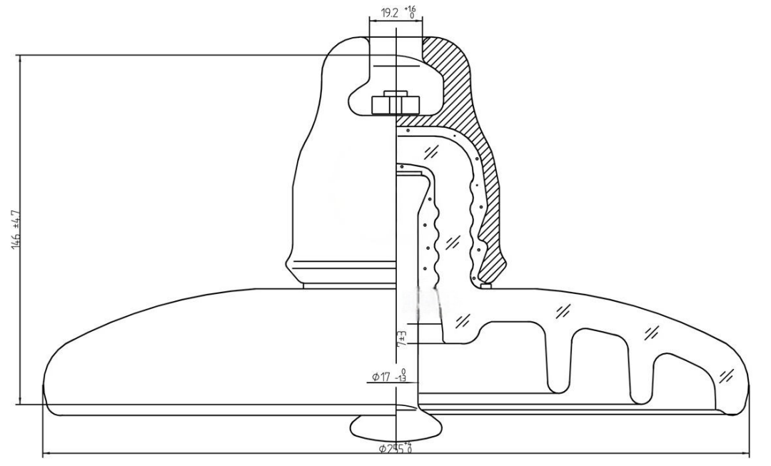 U70BL/255/146/320 IEC Standard profile 70kn suspension Tempered glass Insulator CTV254(图1) U70BL drawing.jpg